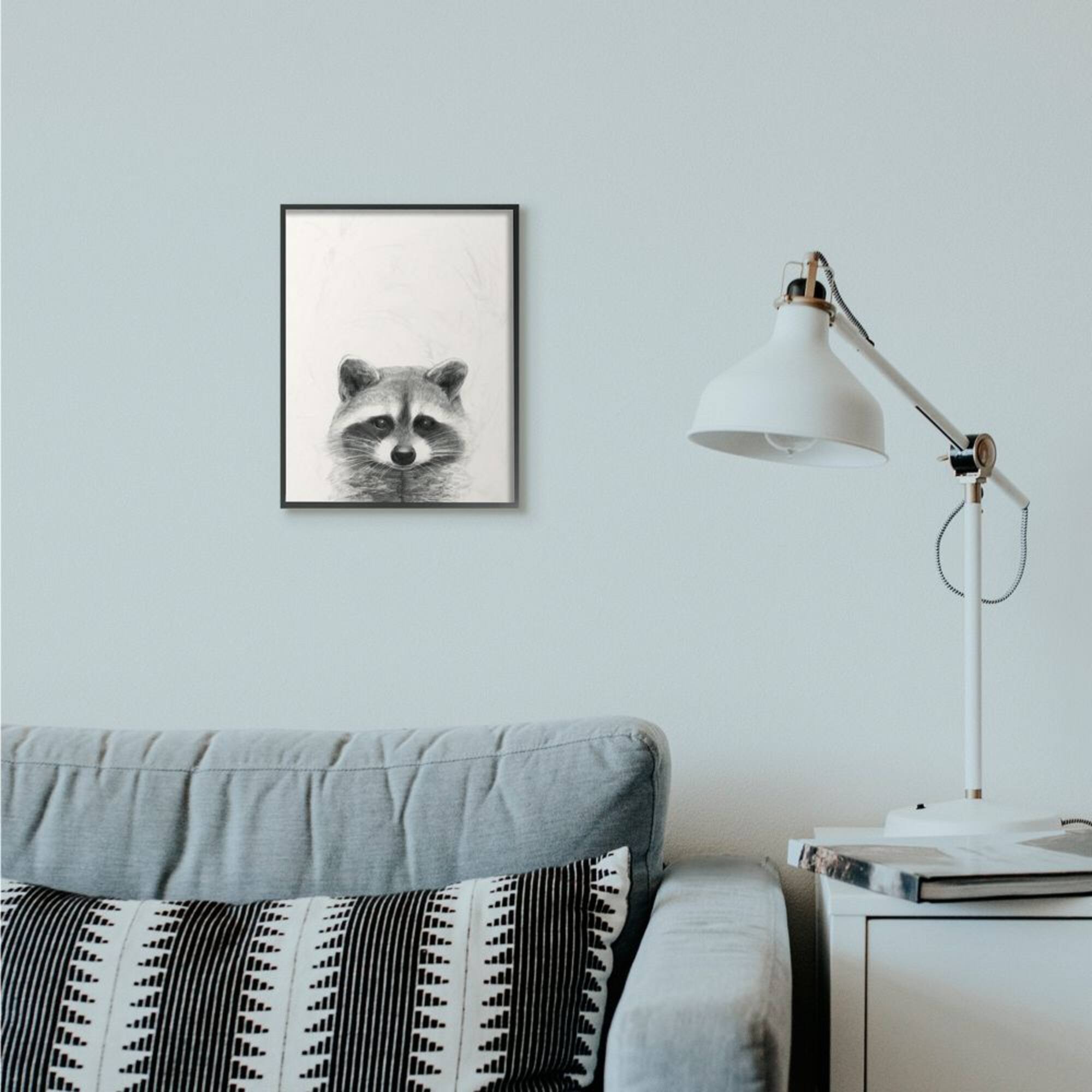 Stupell Industries Raccoon Portrait Grey Drawing Design Framed Wall Art